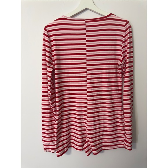 Womens Pajama Romper Long Sleeve Striped Red Pink Button Up Sleepwear Size M - Picture 2 of 7